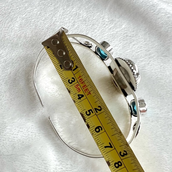 925 Owyhee Opal + Swiss Blue Topaz Cuff Bracelet - Picture 8 of 11